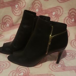 Marc Fisher Black Peep-Toe Ankle Booties with Gold Zip Detail